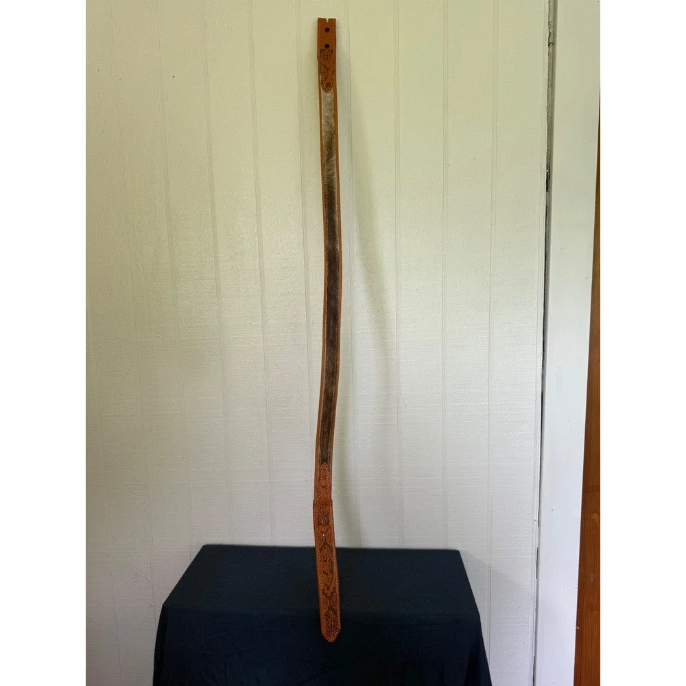 Mens Tooled Leather Western Belt cow Hide Inlay Tan Size 42 Snap On Buckle - Picture 3 of 6